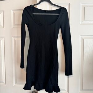 NBD Black Long-Sleeve Scoop Neck Ruffle-Hem Mini Dress